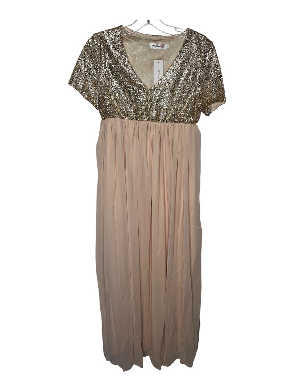 OC Order Plus Sz S Maternity V Neck Maxi Dress Sequin And Champagne Tulle